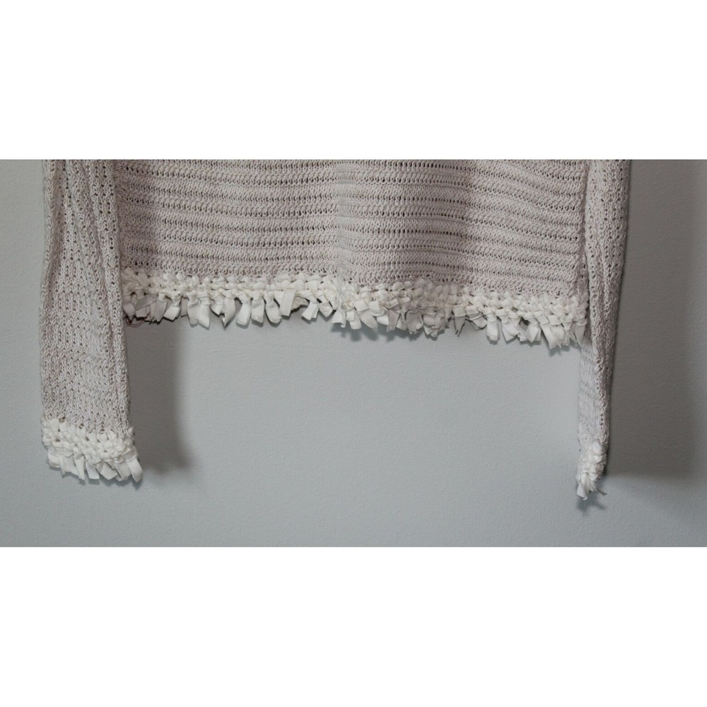 ✨2/$20 White + Warren Open Knit Fringe Trim Sweater Oatmeal Large Boho Coastal - Picture 9 of 16